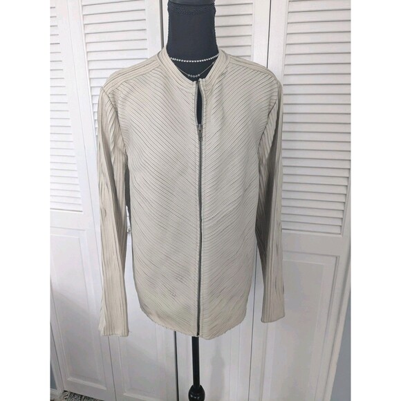 Suzanne Somers Leather Jacket Womens 20W Bone/Gray Stitched Stretch Full Zip NWT - Picture 1 of 15